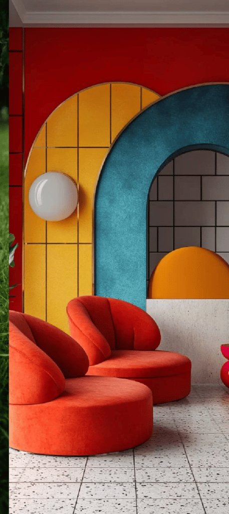 Avant-Garde Architectural Lounge & Color-Blocked Arched Feature Walls