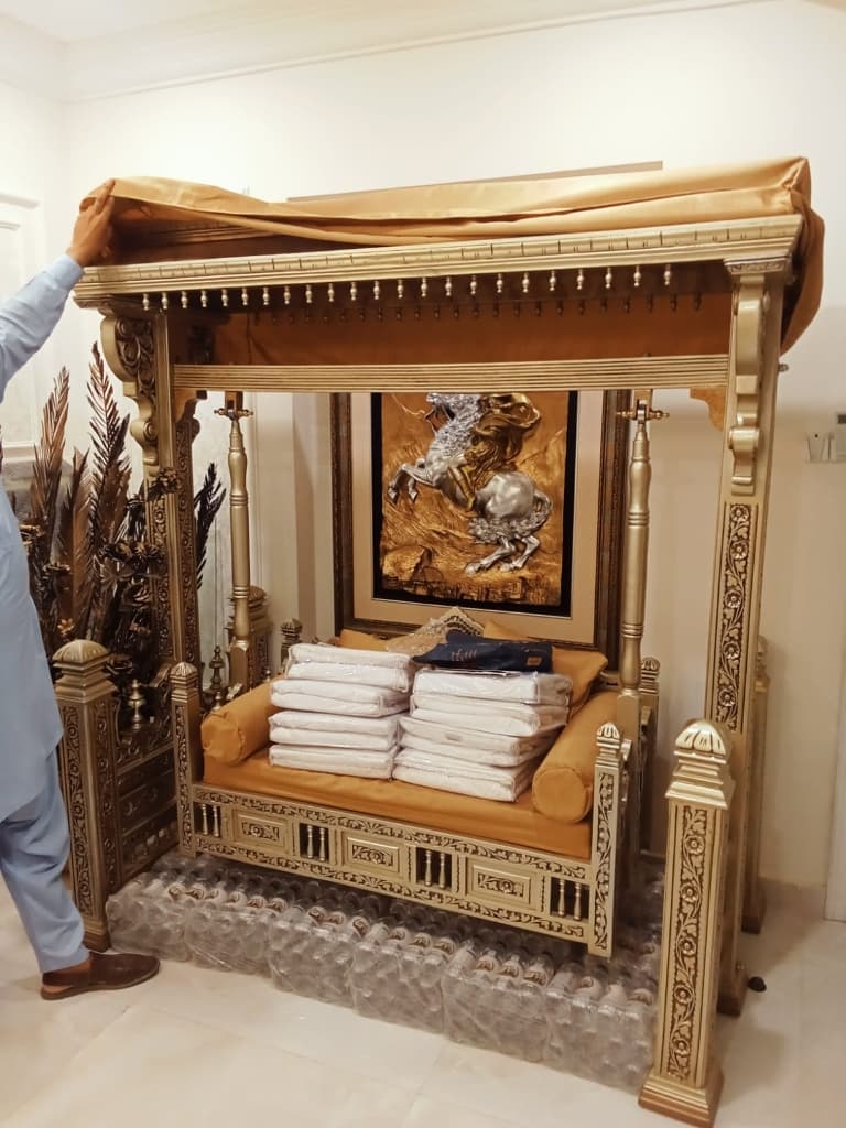 Handcrafted Royal Heritage Canopy Swing (Jhoola) in Antique Gold